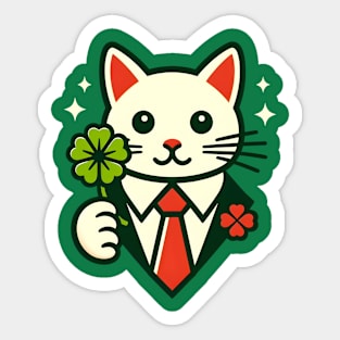 Cat Holding Shamrock for St Patricks Day Sticker